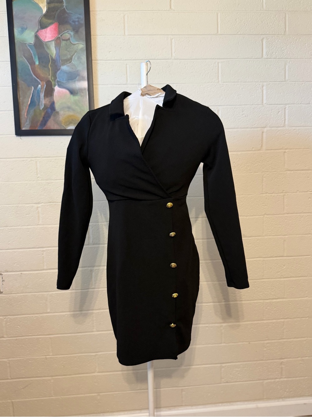 NOBO Black Long-Sleeve Dress with Gold Button Accents
